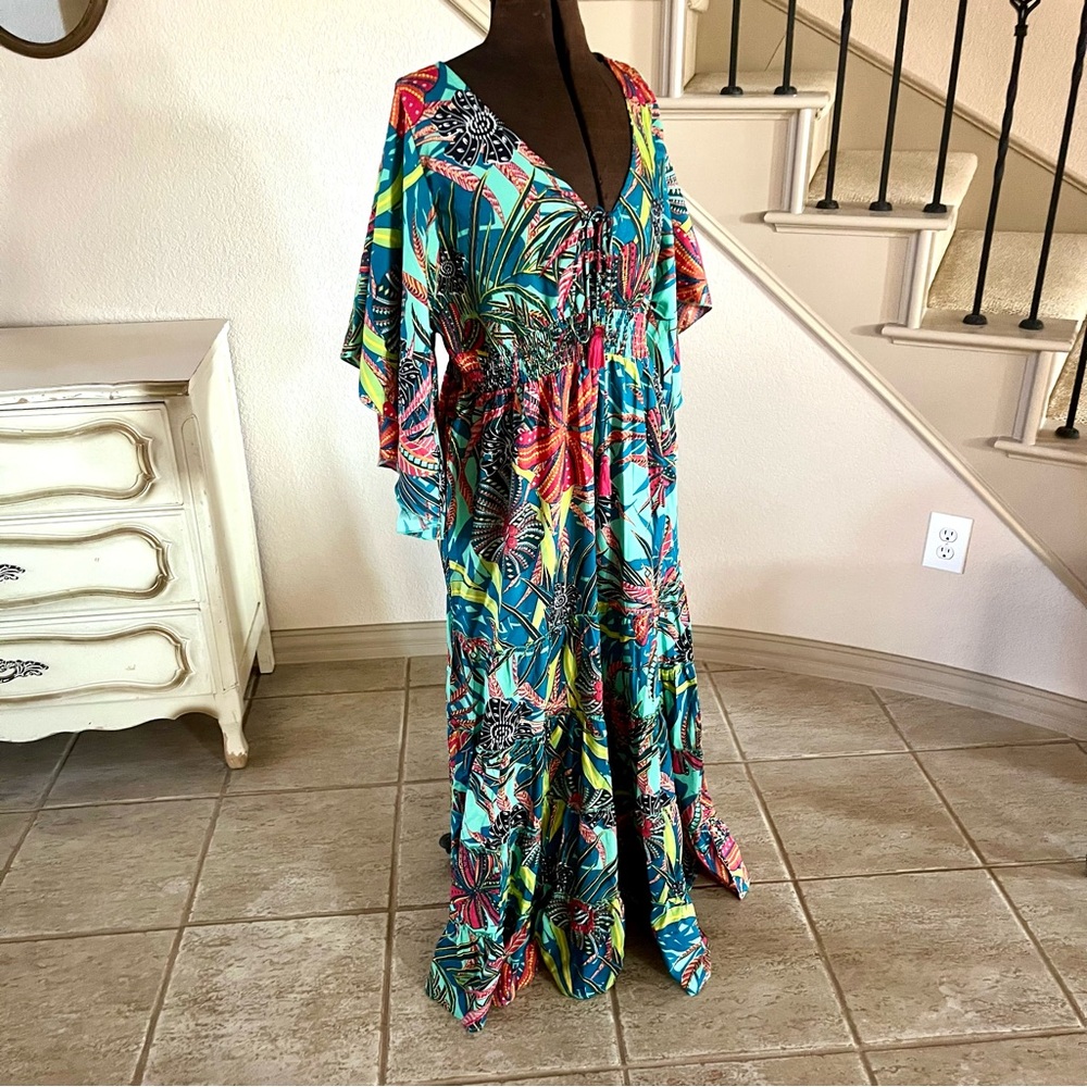 Anthropologie Boemo Aqua Multicolor Floral Maxi Dress - Picture 2 of 13